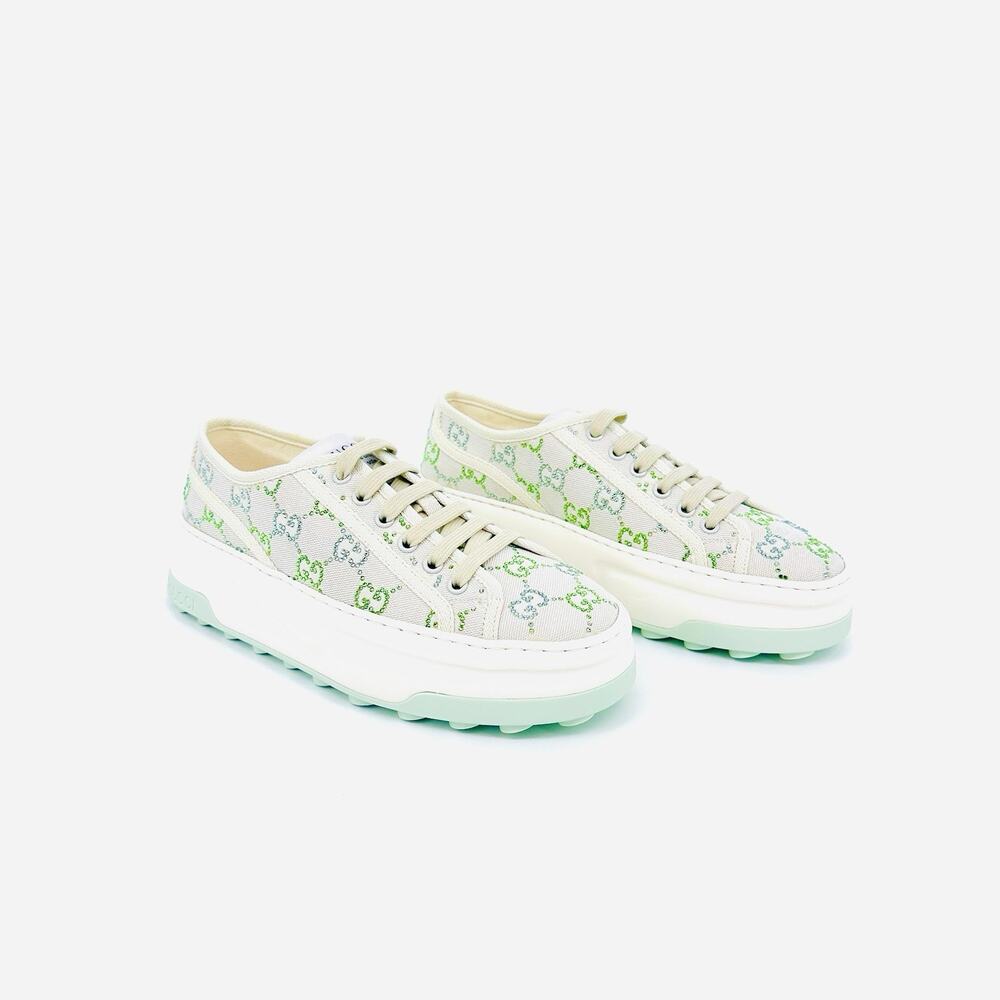 NIB Gucci Tennis 1977 EU 38 US 8 GG Crystal Platform Sneakers Cream White $1,350